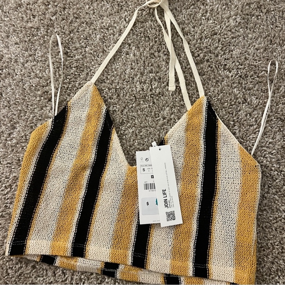 Zara Yellow and Black Striped Top